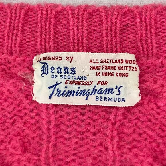 DEANS OF SCOTLAND Sweater S TRIMINGHAMS BERMUDA Cable Shetland Wool Pink HK VTG - Picture 5 of 13